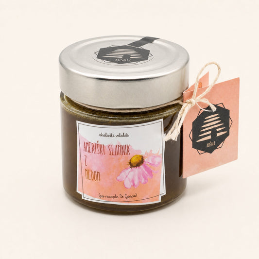 EKO ameriški slamnik z medom – 250 g kozarec